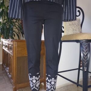 Black and White Cropped Pants with Intricate Ankle Design